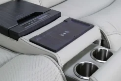 Bowden 2 Power Console Loveseat W/ Cooler In Blanca Light Gray Leather