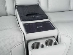 Bowden 2 Power Console Loveseat W/ Cooler In Blanca Light Gray Leather