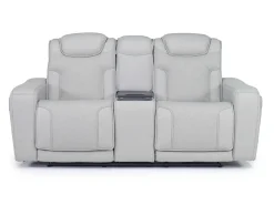 Bowden 2 Power Console Loveseat W/ Cooler In Blanca Light Gray Leather