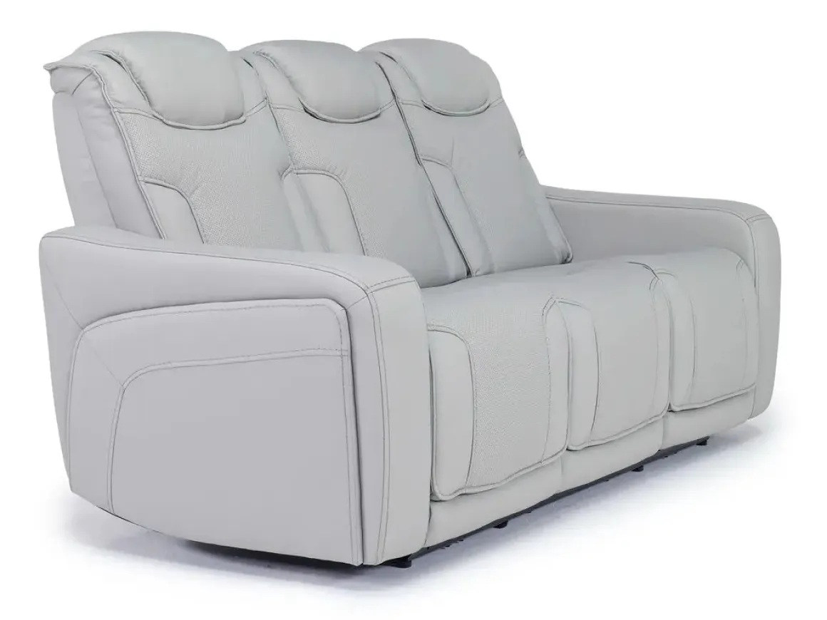 Bowden 2 Power Sofa W/ Drop Down Table In Blanca Light Gray Leather