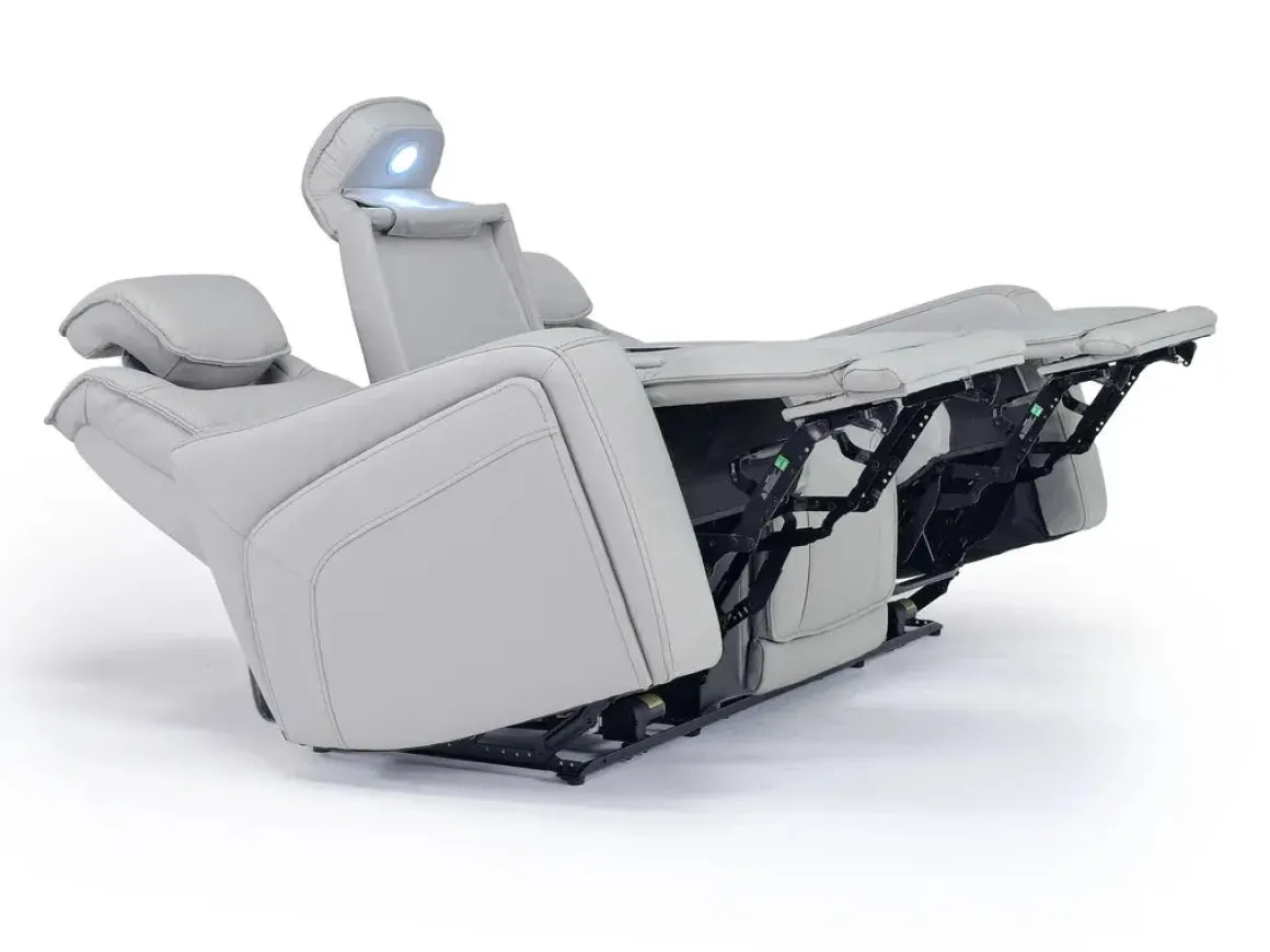 Bowden 2 Power Sofa W/ Drop Down Table In Blanca Light Gray Leather