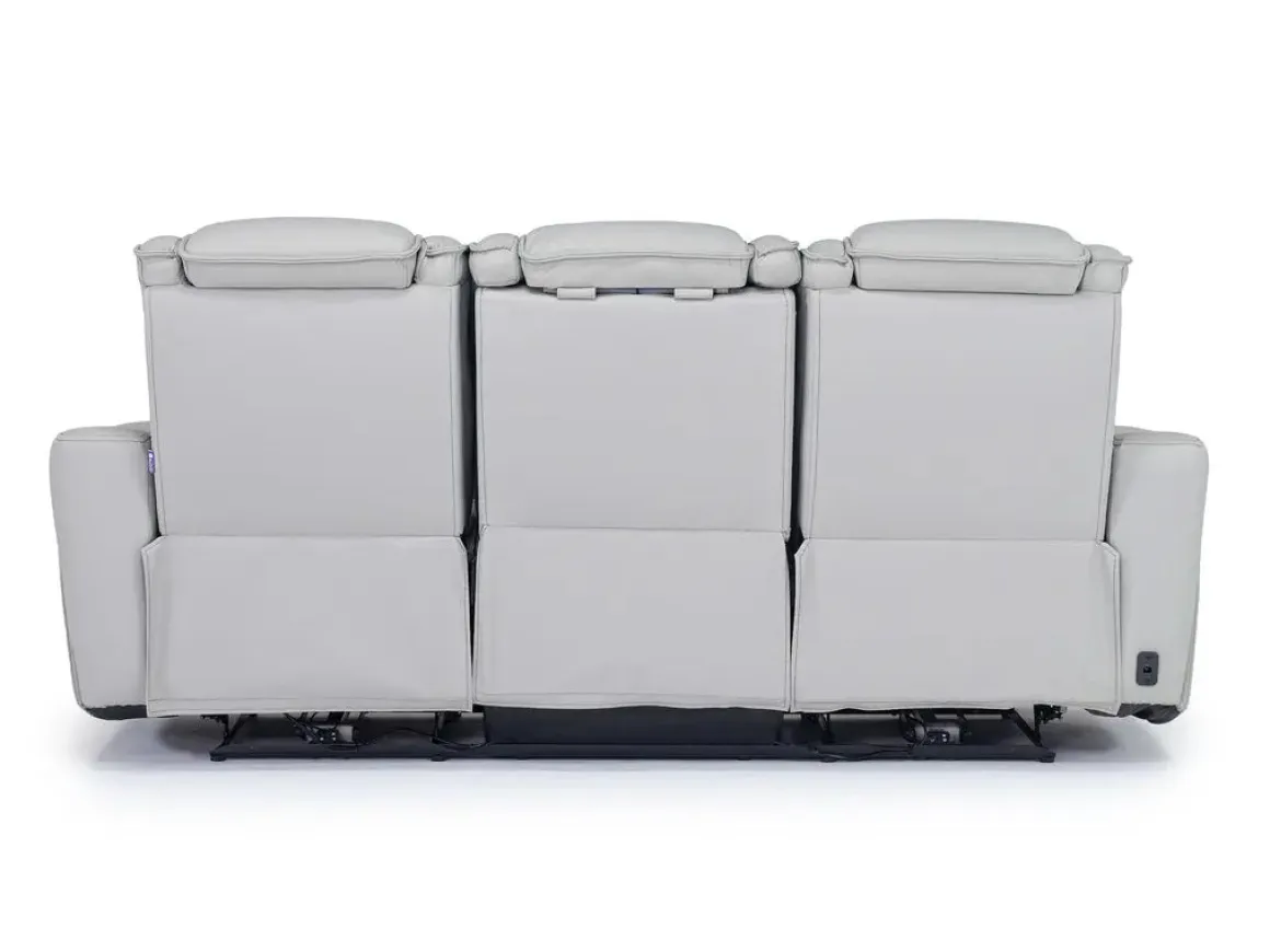 Bowden 2 Power Sofa W/ Drop Down Table In Blanca Light Gray Leather