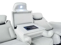 Bowden 2 Power Sofa W/ Drop Down Table In Blanca Light Gray Leather