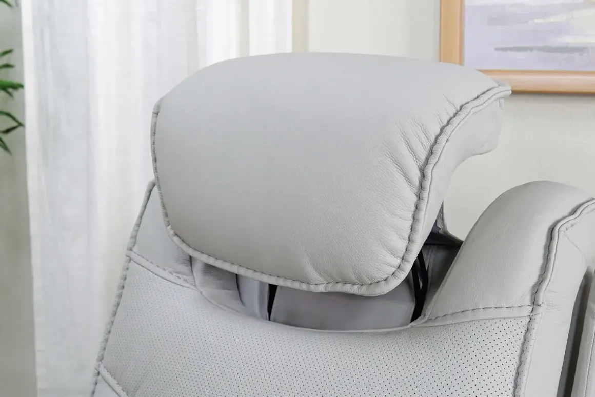 Bowden 2 Power Sofa W/ Drop Down Table In Blanca Light Gray Leather