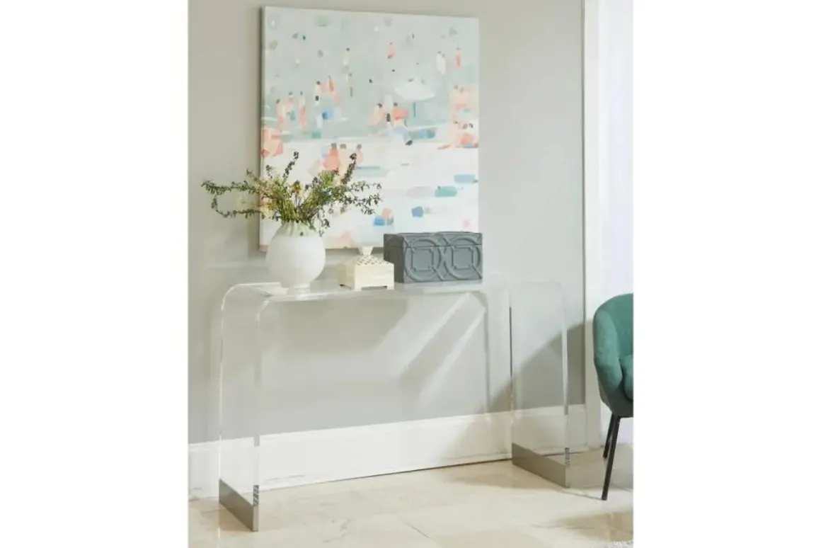 Bowie Sofa Table In Clear Acrylic/Brushed Stainless Steel