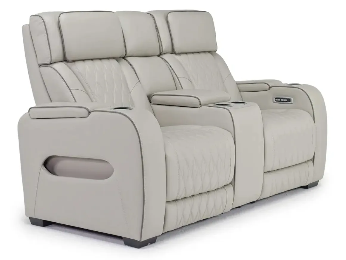 Boyington 2 Power Console Loveseat In Gray Leather