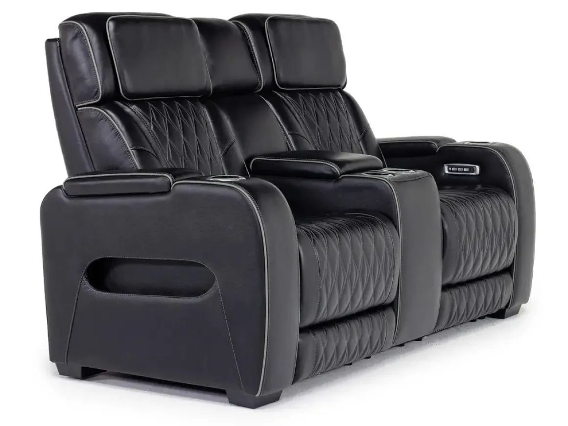 Boyington 2 Power Console Loveseat In Gray Leather