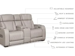Boyington 2 Power Console Loveseat In Gray Leather