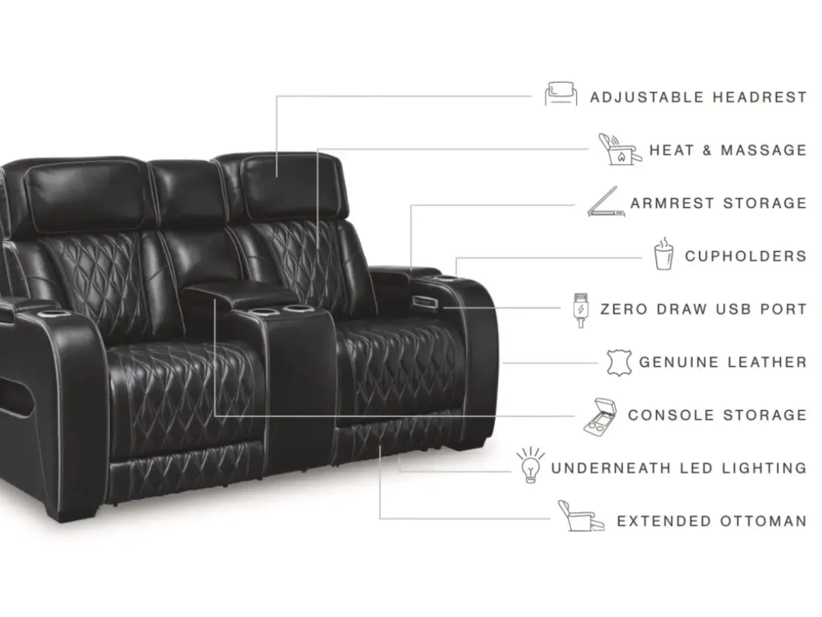 Boyington 2 Power Console Loveseat In Gray Leather