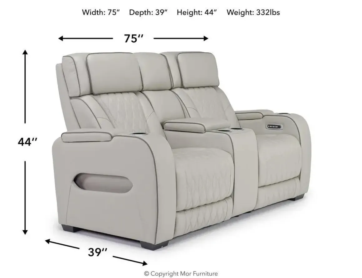 Boyington 2 Power Console Loveseat In Gray Leather