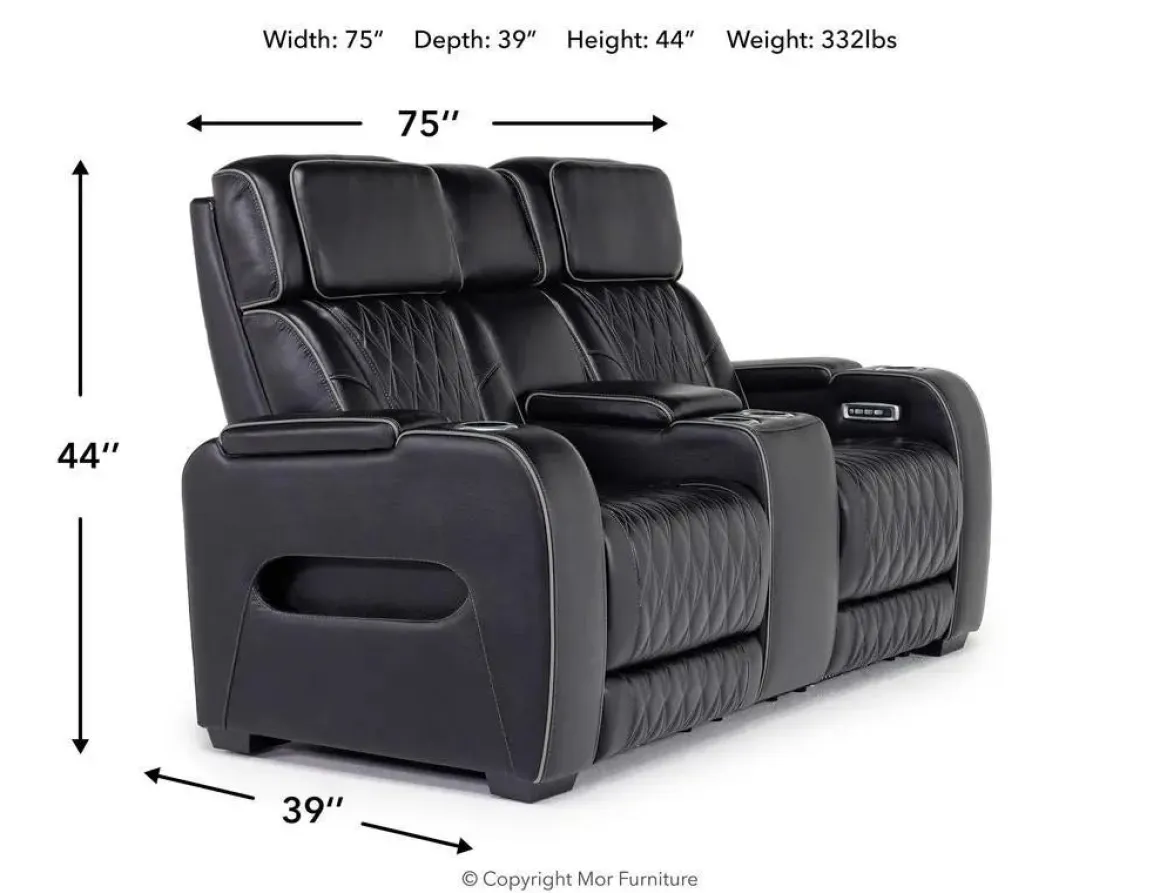 Boyington 2 Power Console Loveseat In Gray Leather