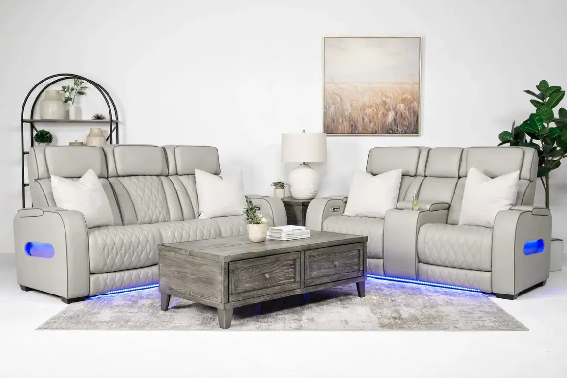 Boyington 2 Power Console Loveseat In Gray Leather