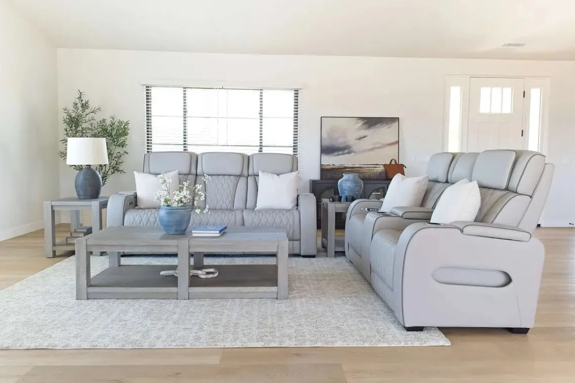 Boyington 2 Power Console Loveseat In Gray Leather