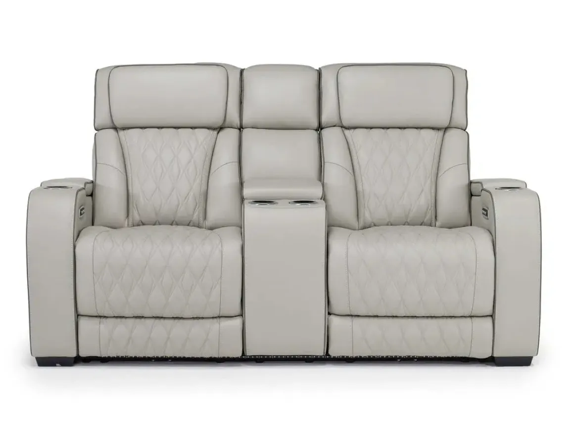 Boyington 2 Power Console Loveseat In Gray Leather