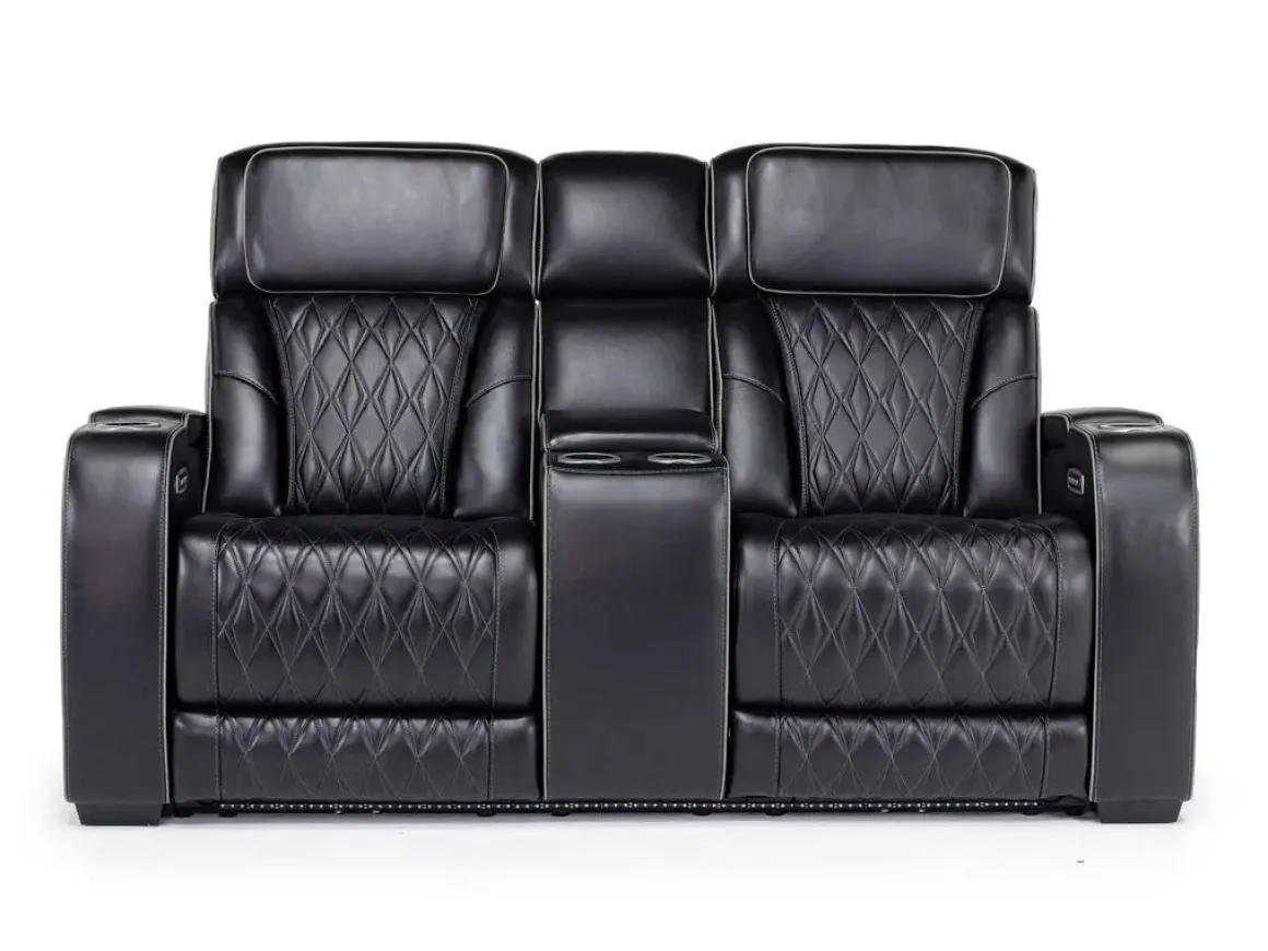 Boyington 2 Power Console Loveseat In Gray Leather