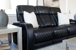 Boyington 2 Power Sofa W/ Drop Down Table In Black Leather