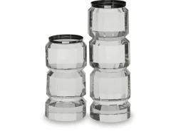 Brentley Candleholders In Clear Crystal Silver, Set Of 2