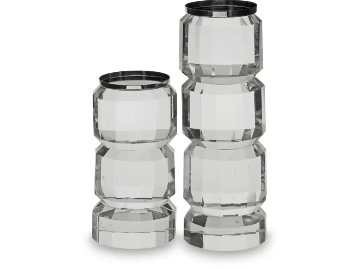 Brentley Candleholders In Clear Crystal Silver, Set Of 2