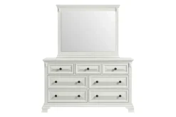 Bridgestone Panel Bed, Dresser, Mirror & Nightstand In Antique White, Queen