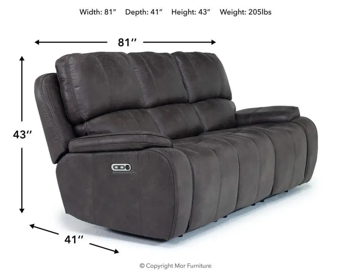 Brookings 2 Power Sofa In Charcoal Gray