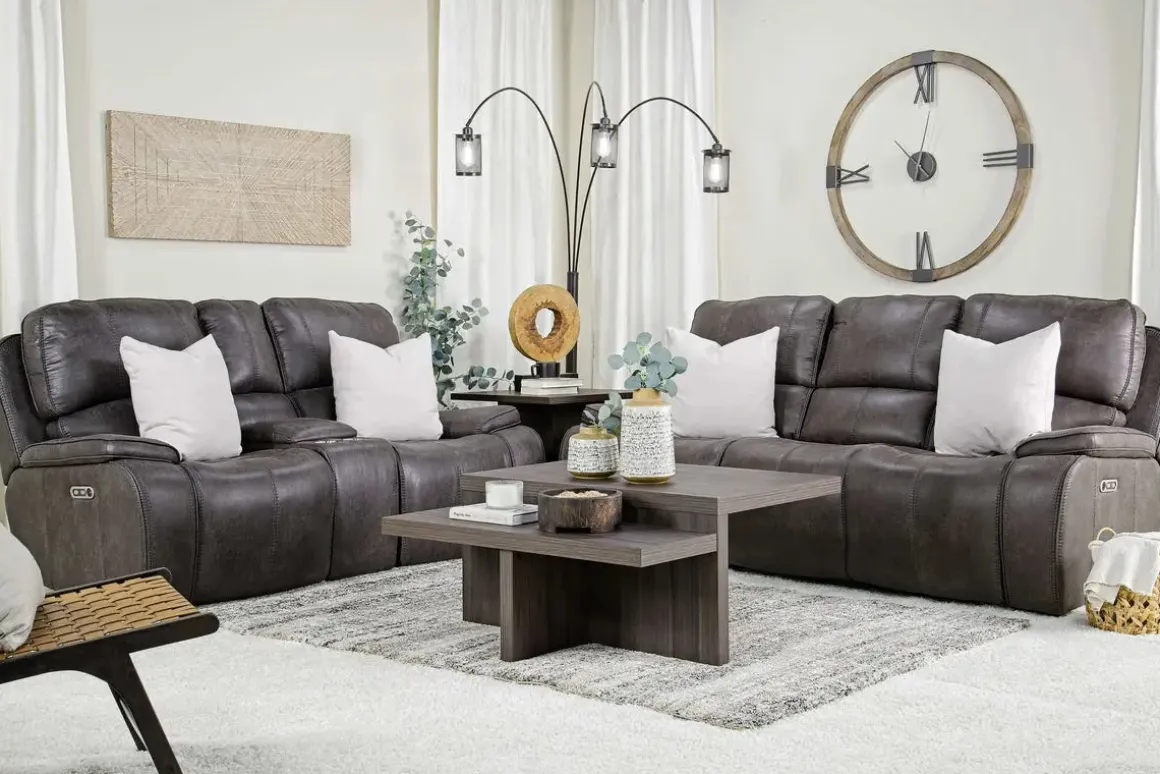 Brookings 2 Power Sofa In Charcoal Gray
