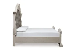 Bruchandi Upholstered Panel Bed, Dresser, Mirror & Nightstand In Antique White, Queen