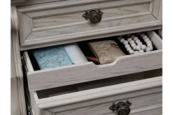 Bruchandi Upholstered Panel Bed, Dresser, Mirror & Nightstand In Antique White, Queen