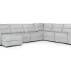 Bryce 6 Piece Power Sliding Sectional W/ Storage Chaise & Armless Slider In Savannah Coin, Left Facing