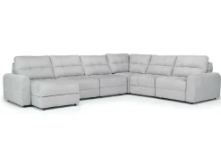 Bryce 6 Piece Power Sliding Sectional W/ Storage Chaise & Armless Slider In Savannah Coin, Left Facing