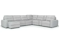 Bryce 7 Piece Power Sliding Sectional W/ Storage Chaise & Armless Slider In Savannah Coin, Left Facing