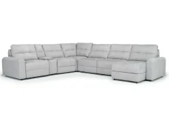 Bryce 7 Piece Power Sliding Sectional W/ Storage Chaise & Armless Slider In Savannah Coin, Left Facing