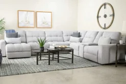 Bryce 7 Piece Power Sliding Sectional W/ Storage Chaise & Armless Slider In Savannah Coin, Left Facing