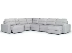 Bryce 7 Piece Power Sliding Sectional W/ Storage Chaise & Armless Slider In Savannah Coin, Left Facing