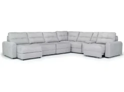 Bryce 7 Piece Power Sliding Sectional W/ Storage Chaise & Armless Slider In Savannah Coin, Left Facing