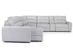 Bryce 7 Piece Power Sliding Sectional W/ Storage Chaise & Armless Slider In Savannah Coin, Left Facing