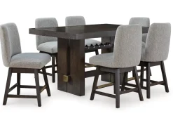 Burkhaus Counter Height Dining Table & 6 Stools In Beige/Dark Brown