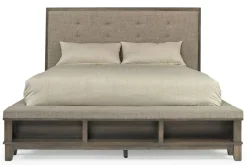 Cagney Upholstered Panel Bed W/ Storage, Dresser, Mirror & Nightstand In Gray, Queen