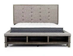 Cagney Upholstered Panel Bed W/ Storage, Dresser, Mirror & Nightstand In Gray, Queen