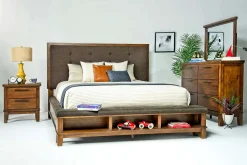 Cagney Upholstered Panel Bed W/ Storage In Gray, Queen