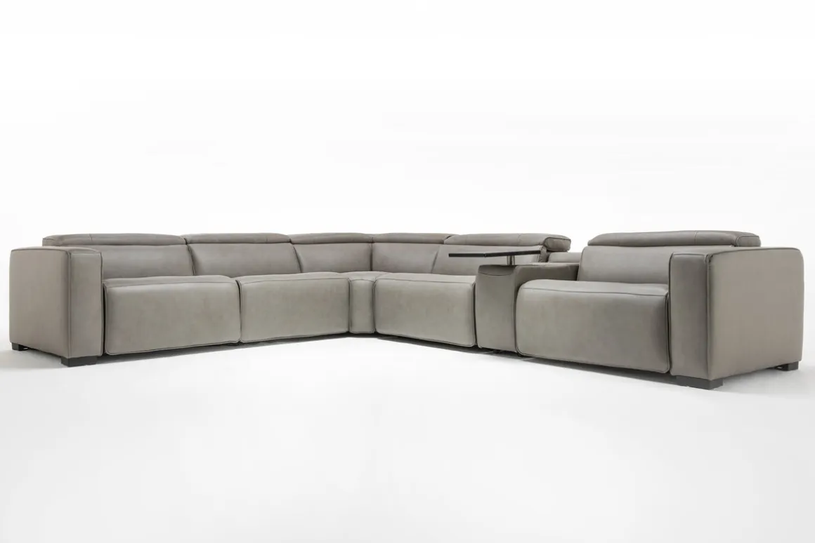 Cam 6 Piece 2 Power Theater Sectional W/ 2 Power Armless Recliner & Immersive Sound In Ajax Smoke Leather