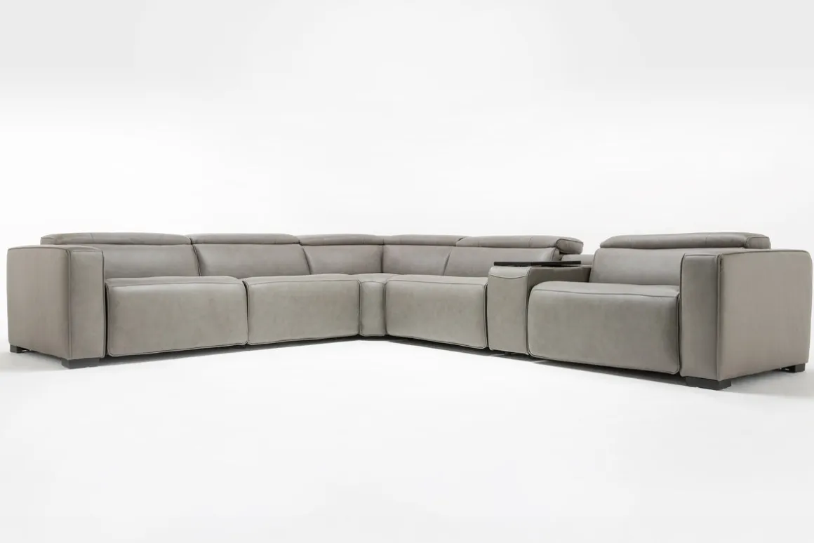 Cam 6 Piece 2 Power Theater Sectional W/ 2 Power Armless Recliner & Immersive Sound In Ajax Smoke Leather