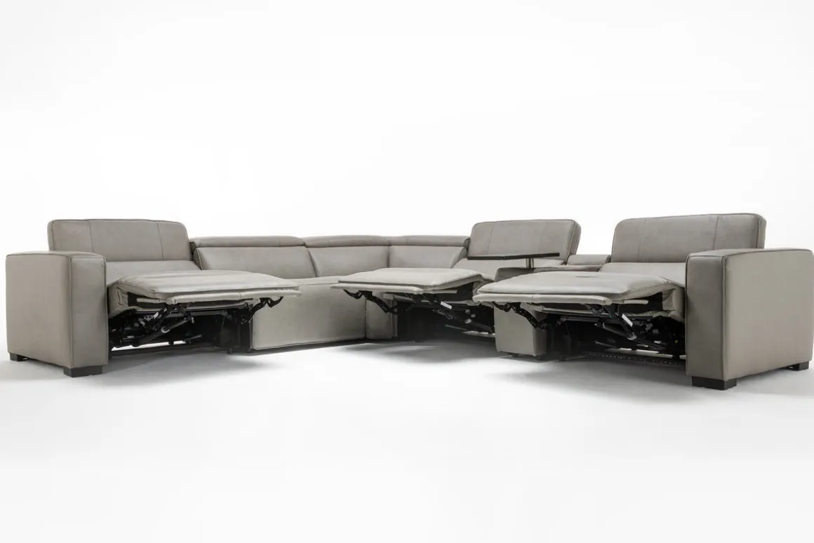 Cam 6 Piece 2 Power Theater Sectional W/ 2 Power Armless Recliner & Immersive Sound In Ajax Smoke Leather