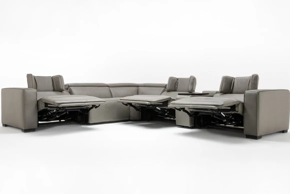 Cam 6 Piece 2 Power Theater Sectional W/ 2 Power Armless Recliner & Immersive Sound In Ajax Smoke Leather
