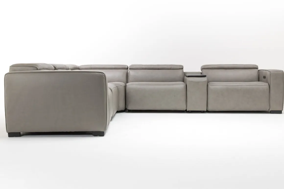 Cam 6 Piece 2 Power Theater Sectional W/ 2 Power Armless Recliner & Immersive Sound In Ajax Smoke Leather