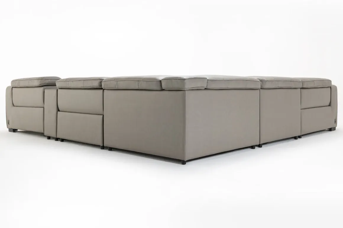 Cam 6 Piece 2 Power Theater Sectional W/ 2 Power Armless Recliner & Immersive Sound In Ajax Smoke Leather
