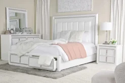 Chalanna Storage Bed, Dresser, Mirror & Nightstand In White, Queen