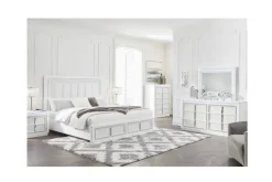 Chalanna Storage Bed, Dresser, Mirror & Nightstand In White, Queen