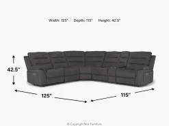 Chanell 6 Piece 2 Power Sectional W/ 2 Power Armless Recliner In New Nappa Gray