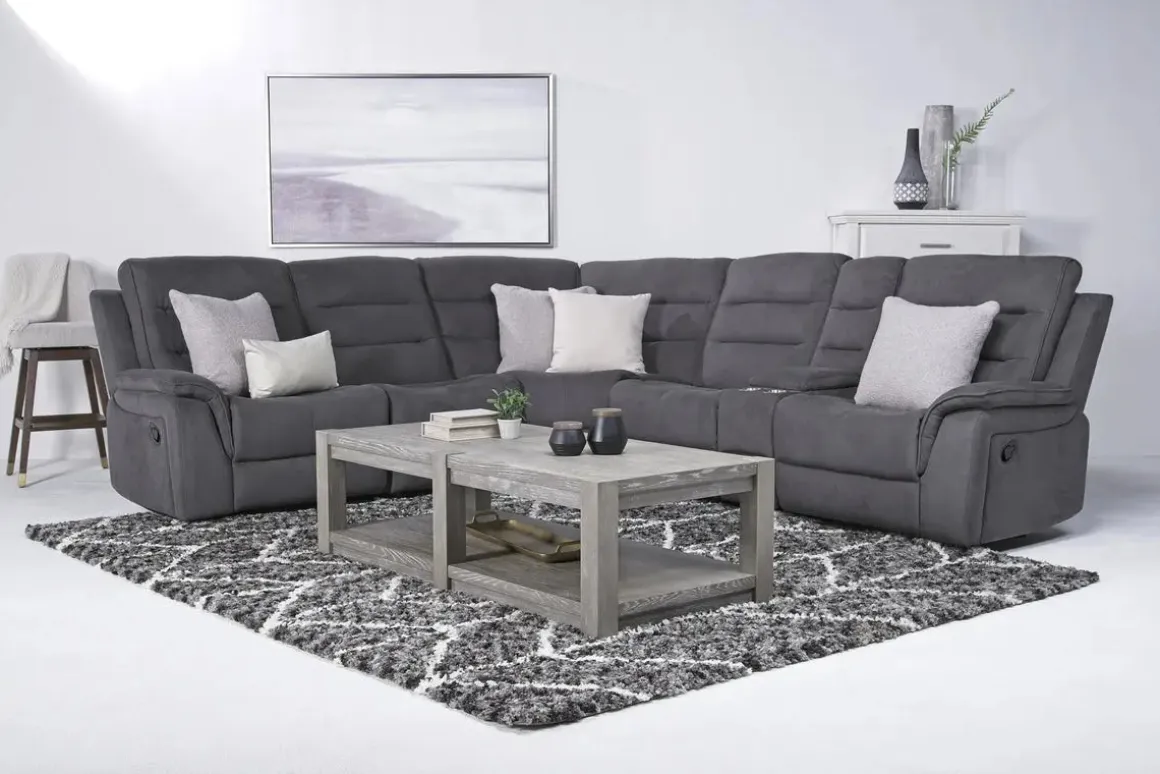 Chanell 6 Piece Reclining Sectional W/ Armless Recliner In New Nappa Gray