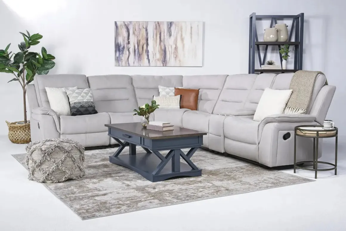 Chanell 6 Piece Reclining Sectional W/ Armless Recliner In New Nappa Gray